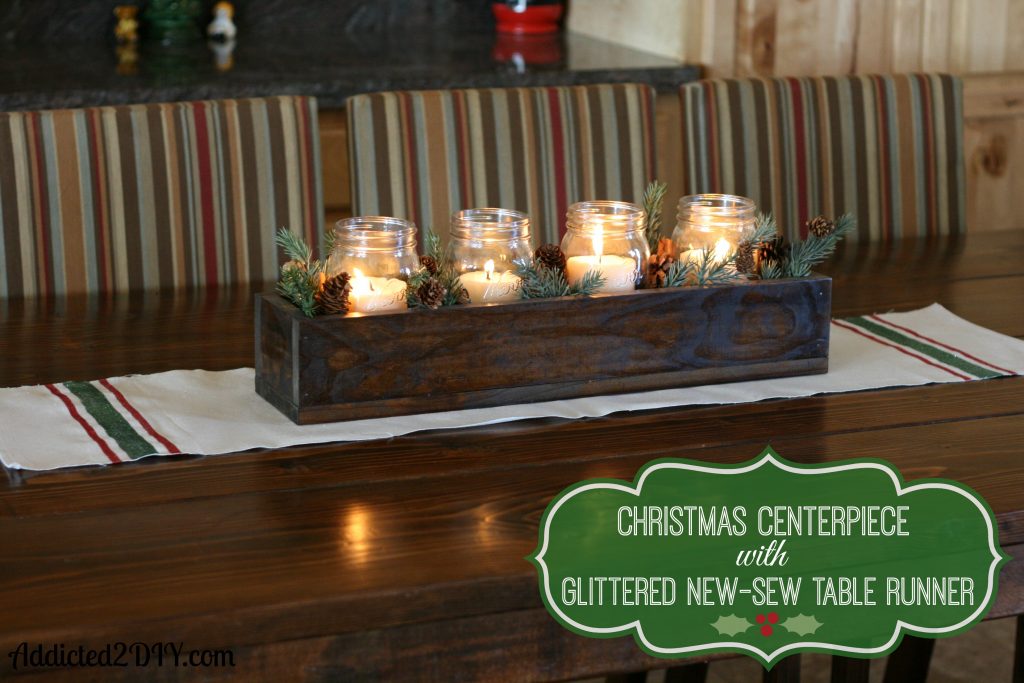 Christmas Centerpiece with Glittered No-Sew Table Runner - Addicted 2 DIY
