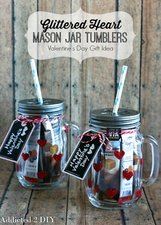 Glittered Heart Mason Jar Tumblers - Valentine's Day Gift Idea