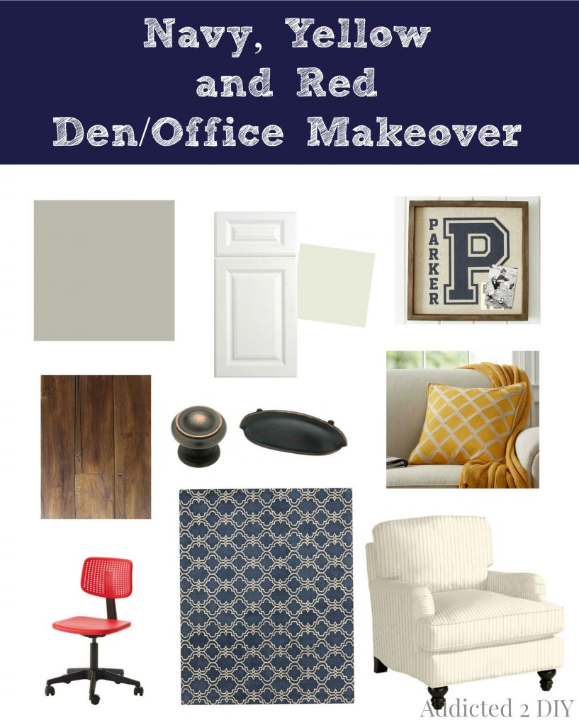 Navy, Yellow and Red Den/Office Makeover