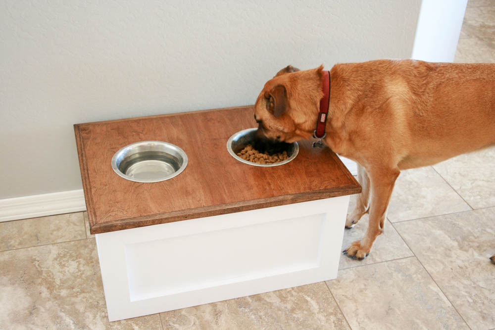 Diy Dog Food Station With Storage, Wooden Raised Dog Bowl Standard Size