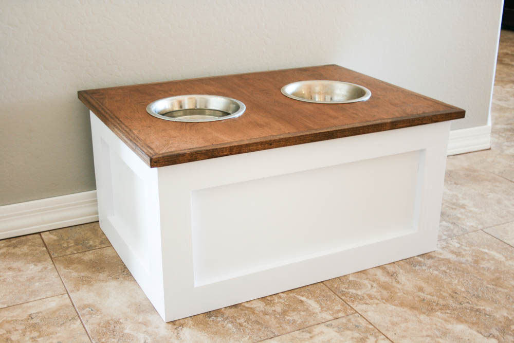 DIY Elevated Dog Bowl Station With Extra Food Storage