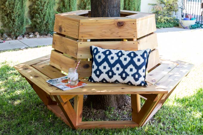 Build a gorgeous hexagon cedar bench that fits perfectly around a shady tree using this tutorial.