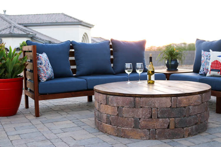 Patio coffee table with store fire pit