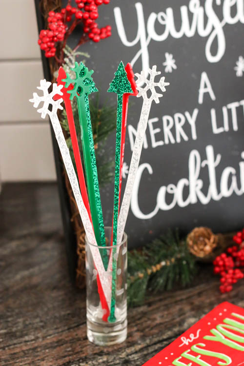 DIY Bottle Brush Tree Drink Stirrers for Holiday Drinks and Cocktails