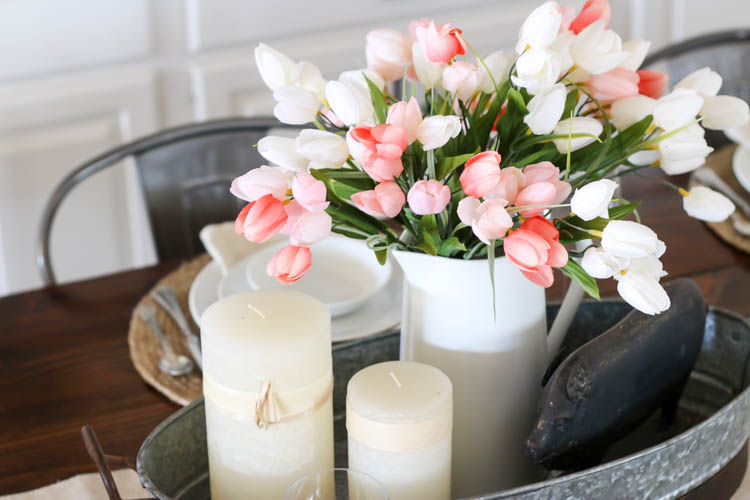 centerpiece with faux tulips