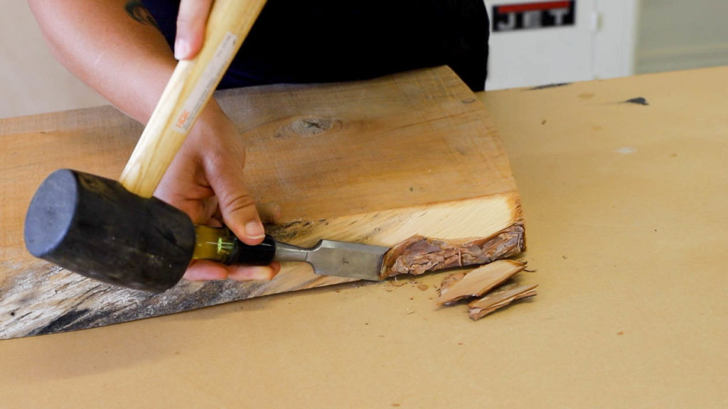 removing bark from live edge slab