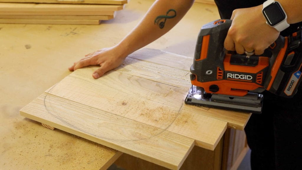 cutting pumpkin shape with jigsaw