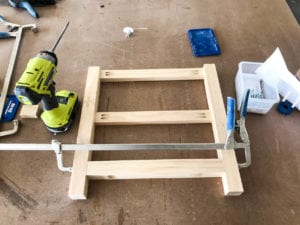 building the outside legs of the storage bench