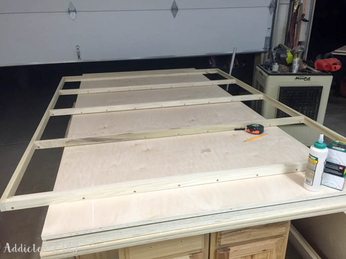Assembling Murphy bed frame with poplar support rails on plywood base