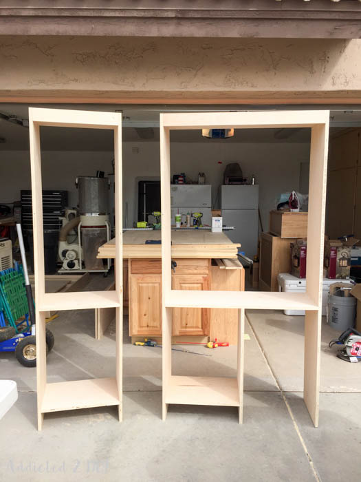 Built-in shelving frame for Murphy bed unit