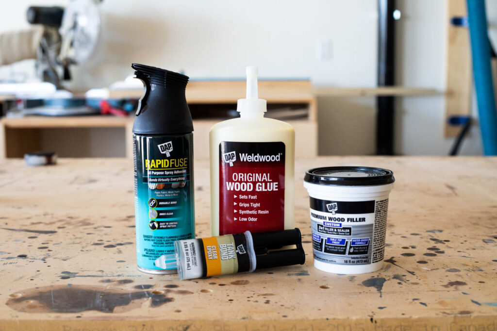 variety of DAP products used to build a washer toss game