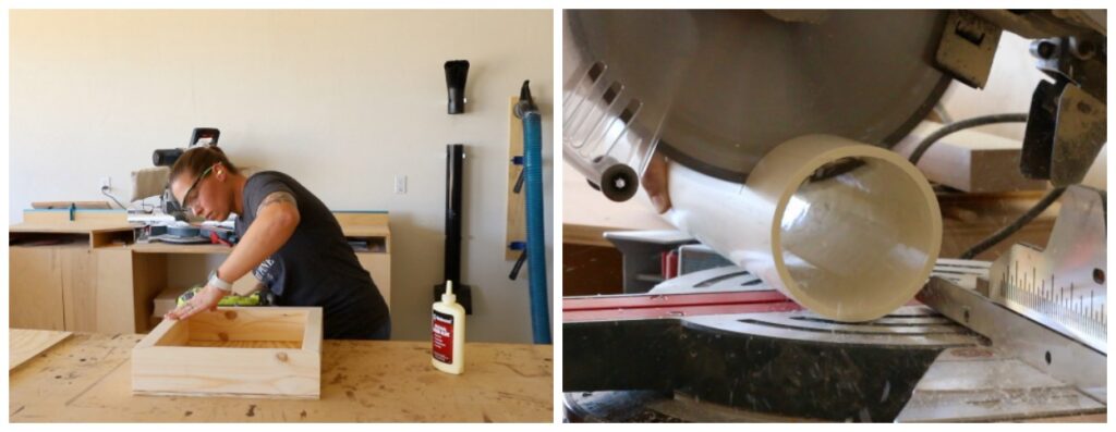 assembling box for washer game and cutting PVC pipe