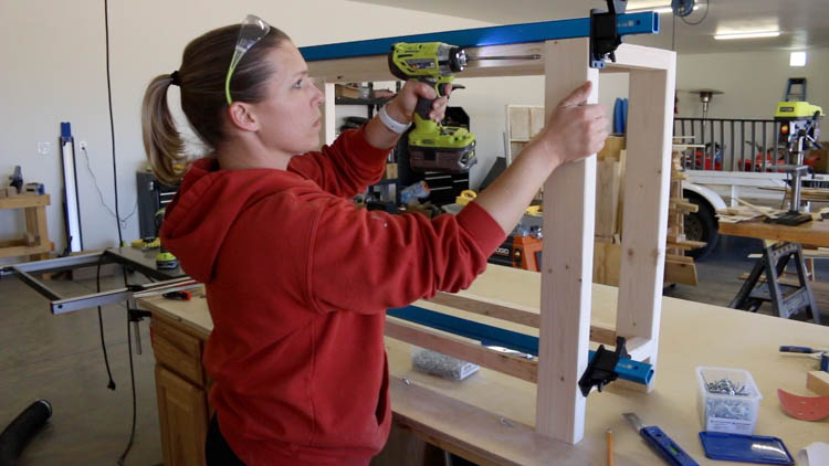 Screwing rear apron pieces to back of DIY farmhouse console table frame