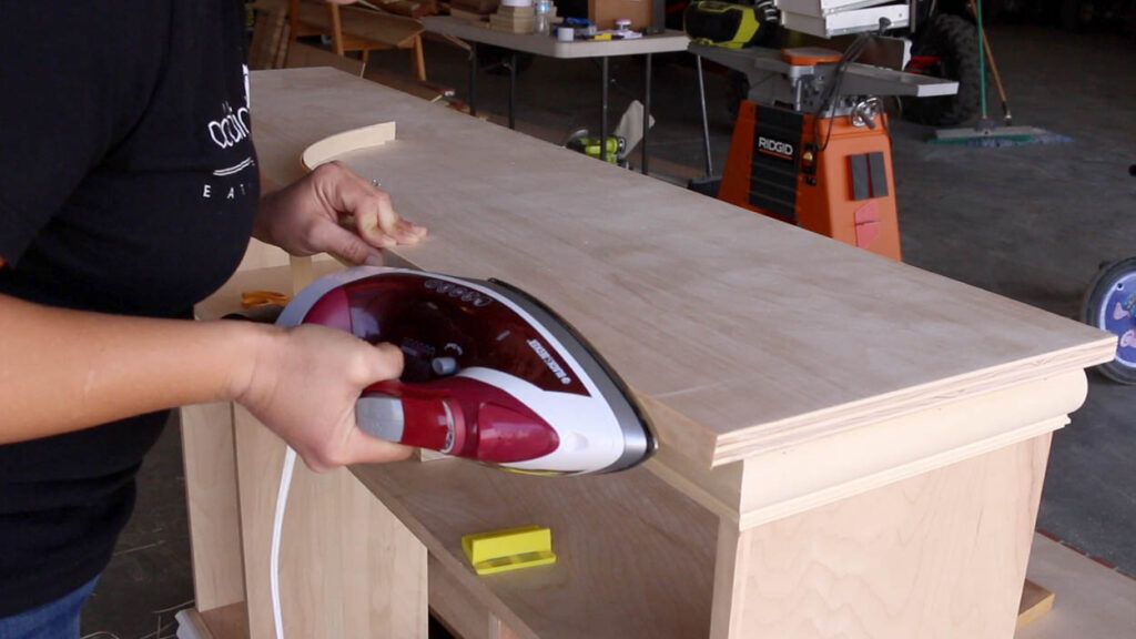 applying veneer edge banding to plywood edges using a household iron