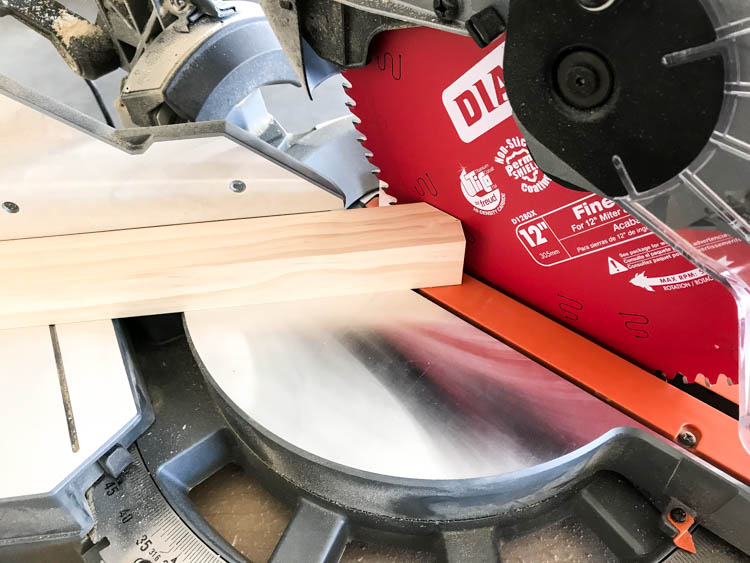 Cutting angled notches into wood legs on a miter saw for a modern nightstand design