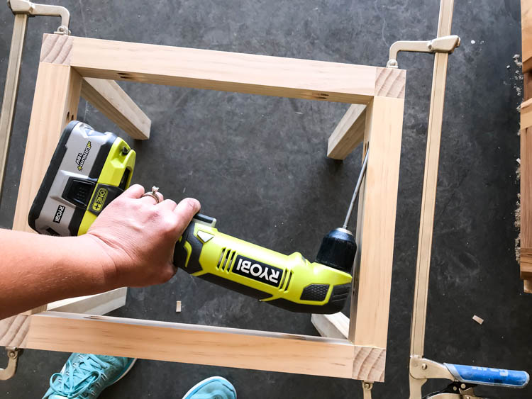 Assembling the wood base frame for a DIY floating top nightstand