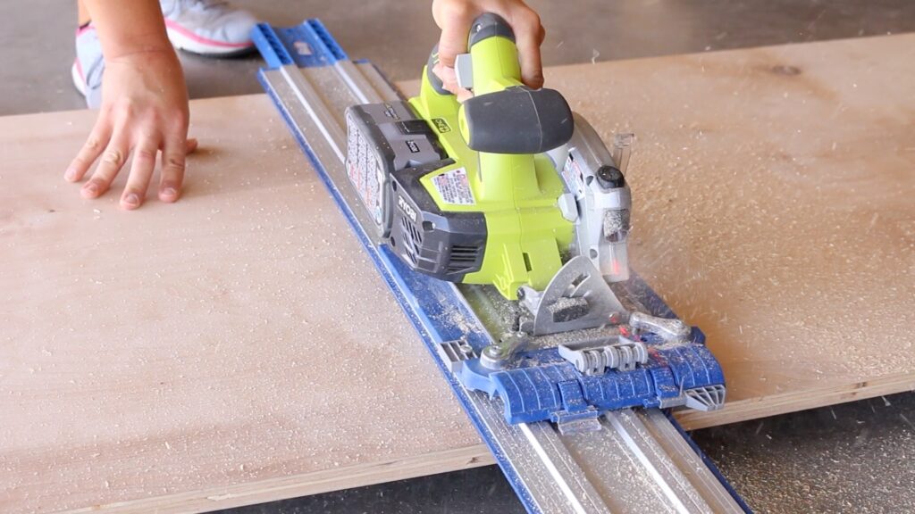 cutting the cabinet sides down with a circular saw and Kreg ascu-cut